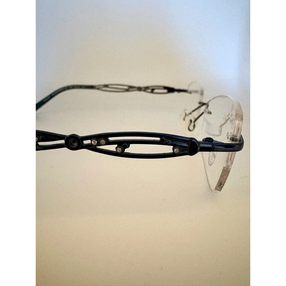 Airlock Enchantment 201 Titanium‎ Rimless Eyeglasses Teal Swarovski Crystal 52mm